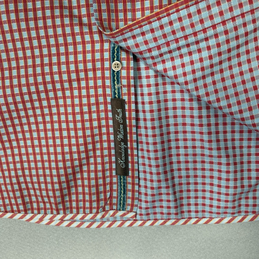 Robert Graham Shirt 2XL Red Checkered Geometric Long Sleeve Abstract Flip Cuff - Picture 4 of 12